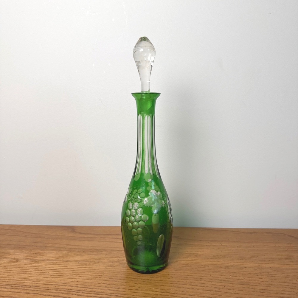 Nachtmann Traube Emerald‎ Green Cut Glass Decanter Grape Leaf Design